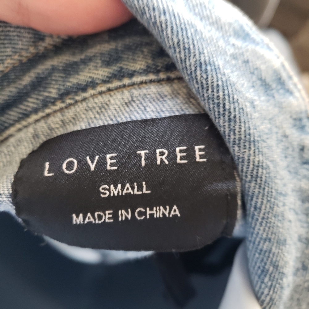 Love Tree Jean Denim Jacket Black Lace Up Arms Back Denim Small - Picture 6 of 7